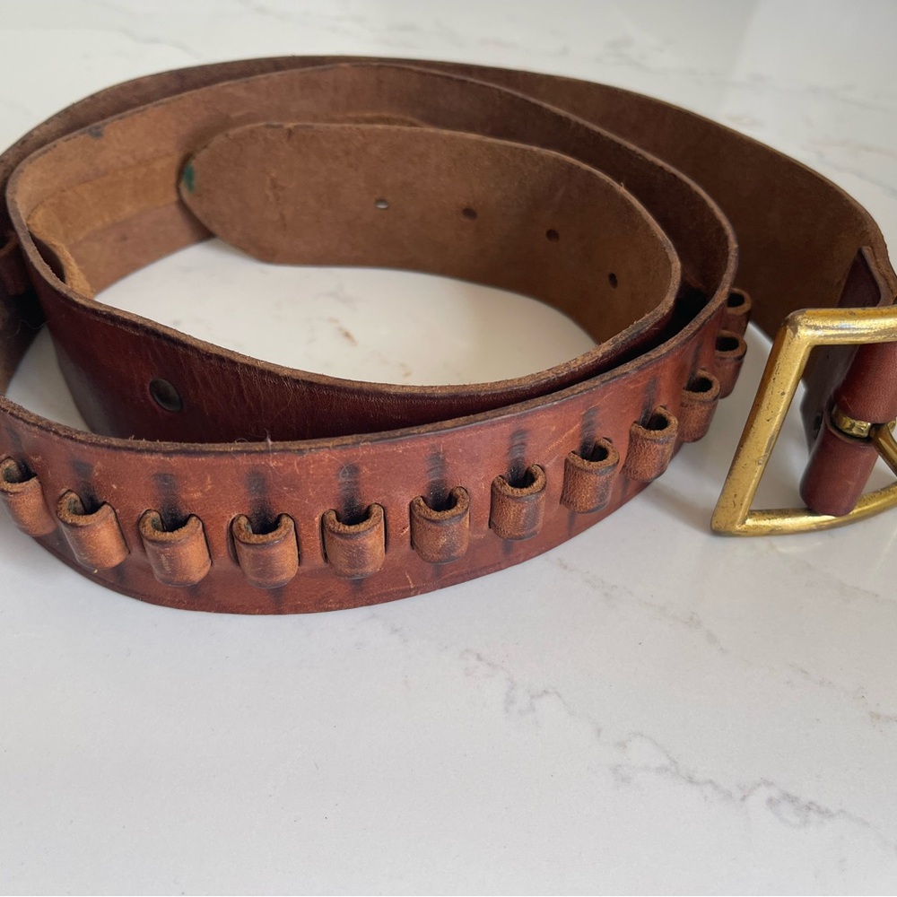 Vintage Warren Brown Leather Bullet  Belt with Brass Buckle
